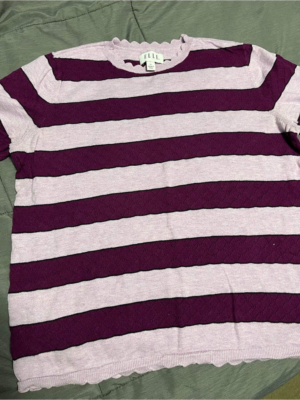 Elle Pink and Plum Striped Short Sleeve Sweater